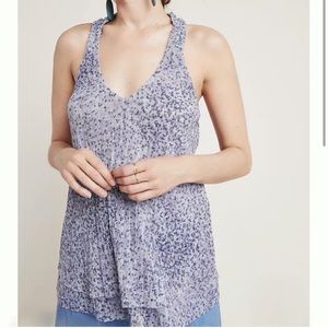 Anthropologie Leopard Print Ribbed Purple Metallic Shimmer Tank Blouse Size L